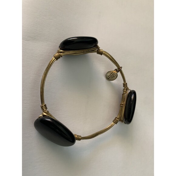 Bourbon And Boweties Large Black Goldtone Wire Wrap Bangle Bracelet 7.5" - Picture 3 of 9